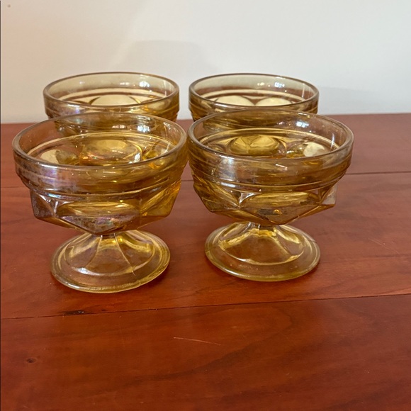 Vintage Amber Glass Dessert Cups Set of 4 | Pedestal Sherbet Bowls | MCM - Picture 3 of 6